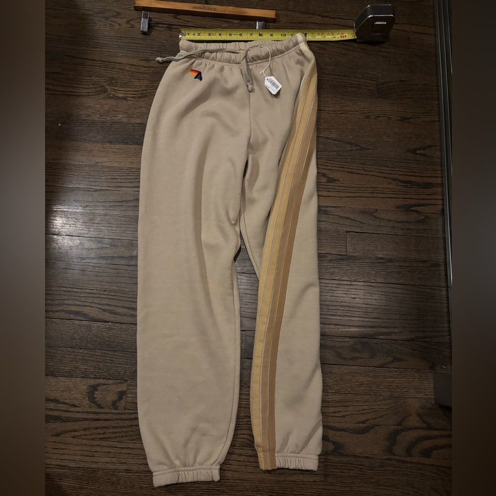 NWT Aviator Nation Beige Sweatpants with Rainbow Detail